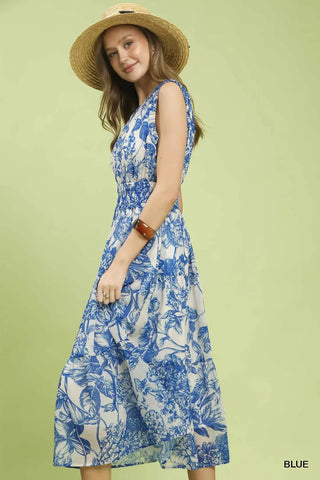 Blue Toile Print Midi Dress Final Sale