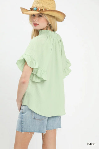 Sage Textured Ruffle Sleeve Top FINAL SALE