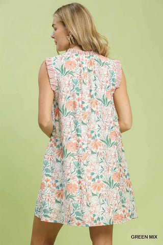 Green Floral Print Babydoll Dress FINAL SALE