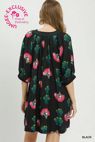 Umgee Black Abstract Print Mini Dress w/ Pockets