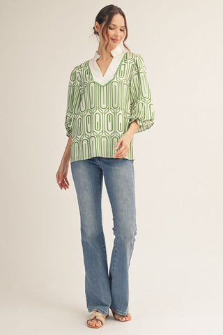 Green Geometric Print Top