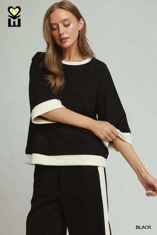 Black LUXEKNIT Colorblock Crewneck Raglan Pant Set