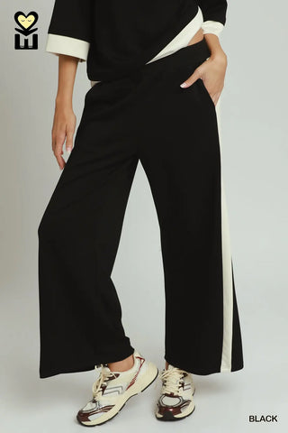 Black LUXEKNIT Colorblock Crewneck Raglan Pant Set