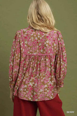 Berry Floral Print Long Sleeve Top
