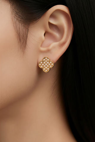Tarnish Resistant Gold Quatrefoil Stud Earrings
