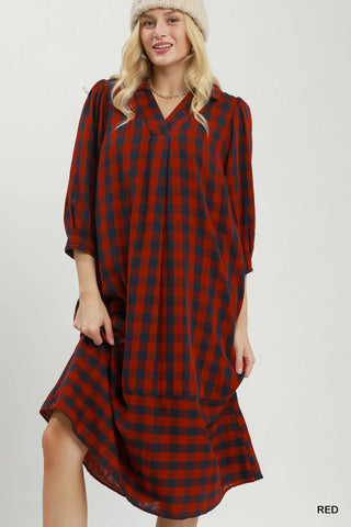 Red Checkered Midi Dress