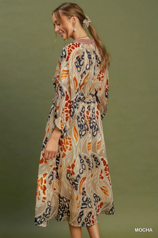 Mocha Abstract Print Midi Dress