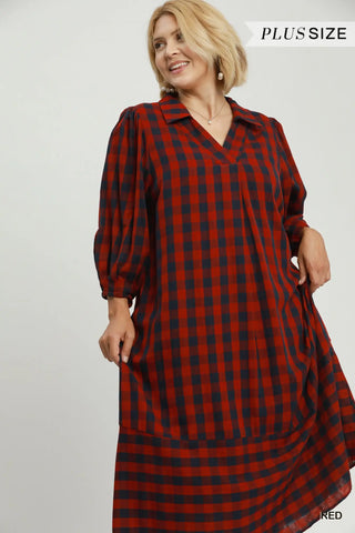Curvy Red Checkered Midi Dress