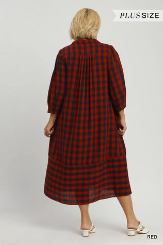Curvy Red Checkered Midi Dress
