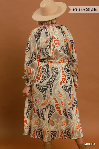 Curvy Mocha Abstract Print Midi Dress