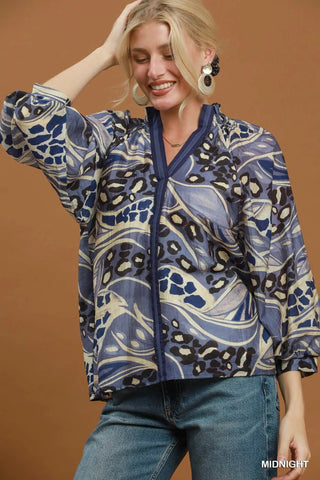 Midnight Abstract Print Split Neck Blouse