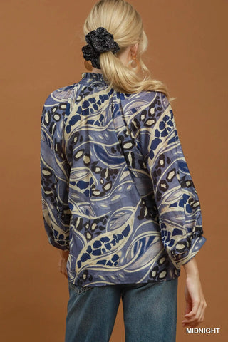 Midnight Abstract Print Split Neck Blouse