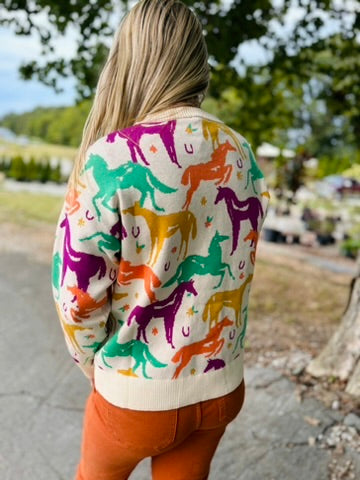 Ivory/Multi Horse Patterned Sweater