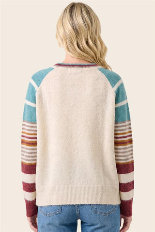 Jade Striped Crewneck Fuzzy Sweater
