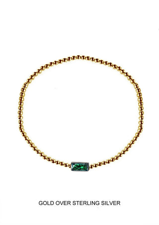 Clover May| Rebirth - Fertility - Love | Gold Emerald Stretch Bead Bracelet