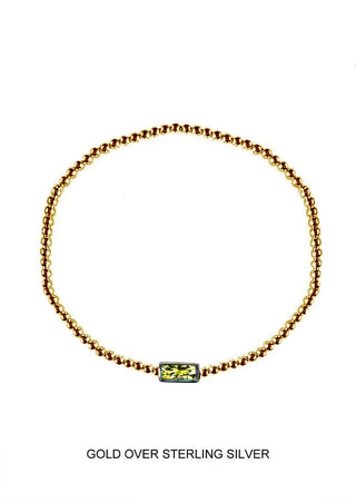 Wildflower August | Prosperity - Good Fortune - Healing | Gold Light Green Stretch Bead Bracelet