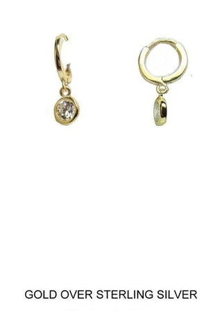 Gold Huggy Earring with Round CZ Dangle