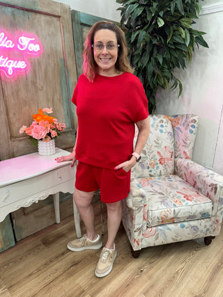 Textured Short Sleeve Top and Drawstring Short Set (6 Colors) Final Sale