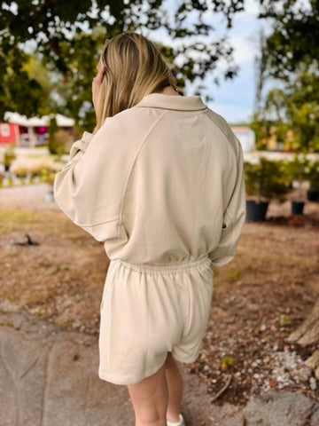 Ecru Long Sleeve Knit Romper