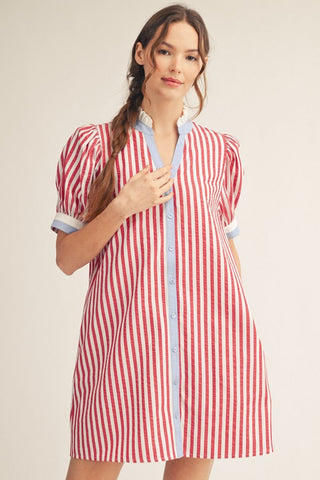 Red Vertical Stripe Shift Dress