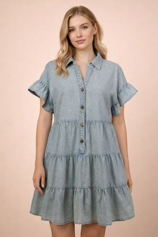 SC Lt. Indigo Mineral Washed Chambray Shirt Mini Dress Final Sale