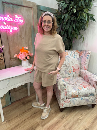 Textured Short Sleeve Top and Drawstring Short Set (6 Colors) Final Sale