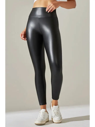Black High Waist Faux Matte Leather Skinny Leggings
