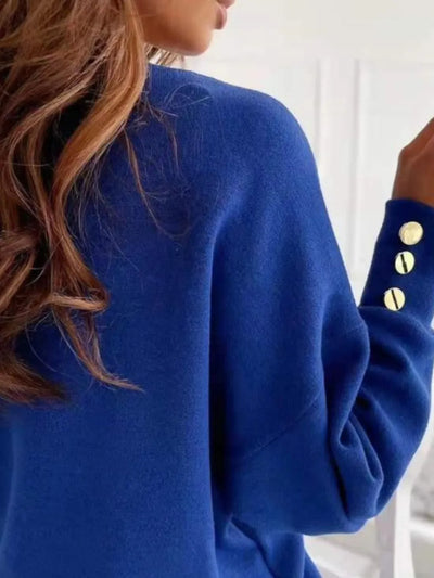 Royal Blue V-Neck Long Sleeve w/ Faux Button Sleeves