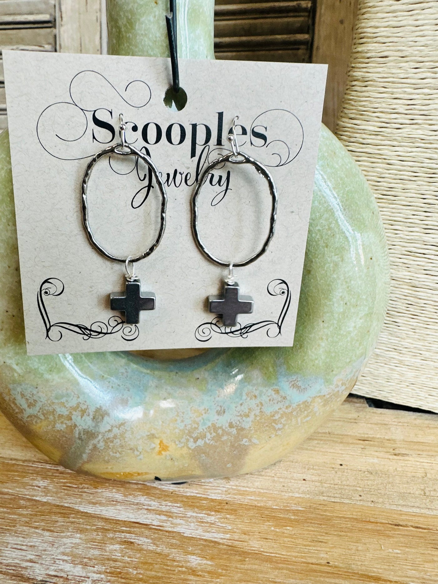 Scooples Dove Crystal Cross Earrings