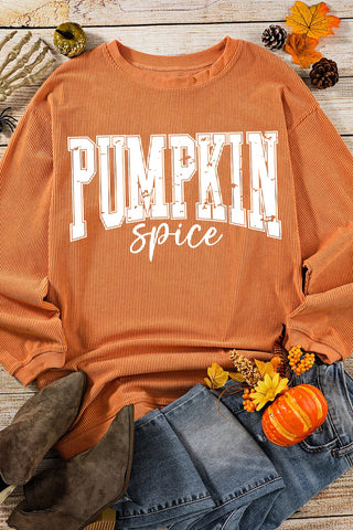 Pumpkin Spice Long Sleeve Ribbed Sweatshirt Final Sale
