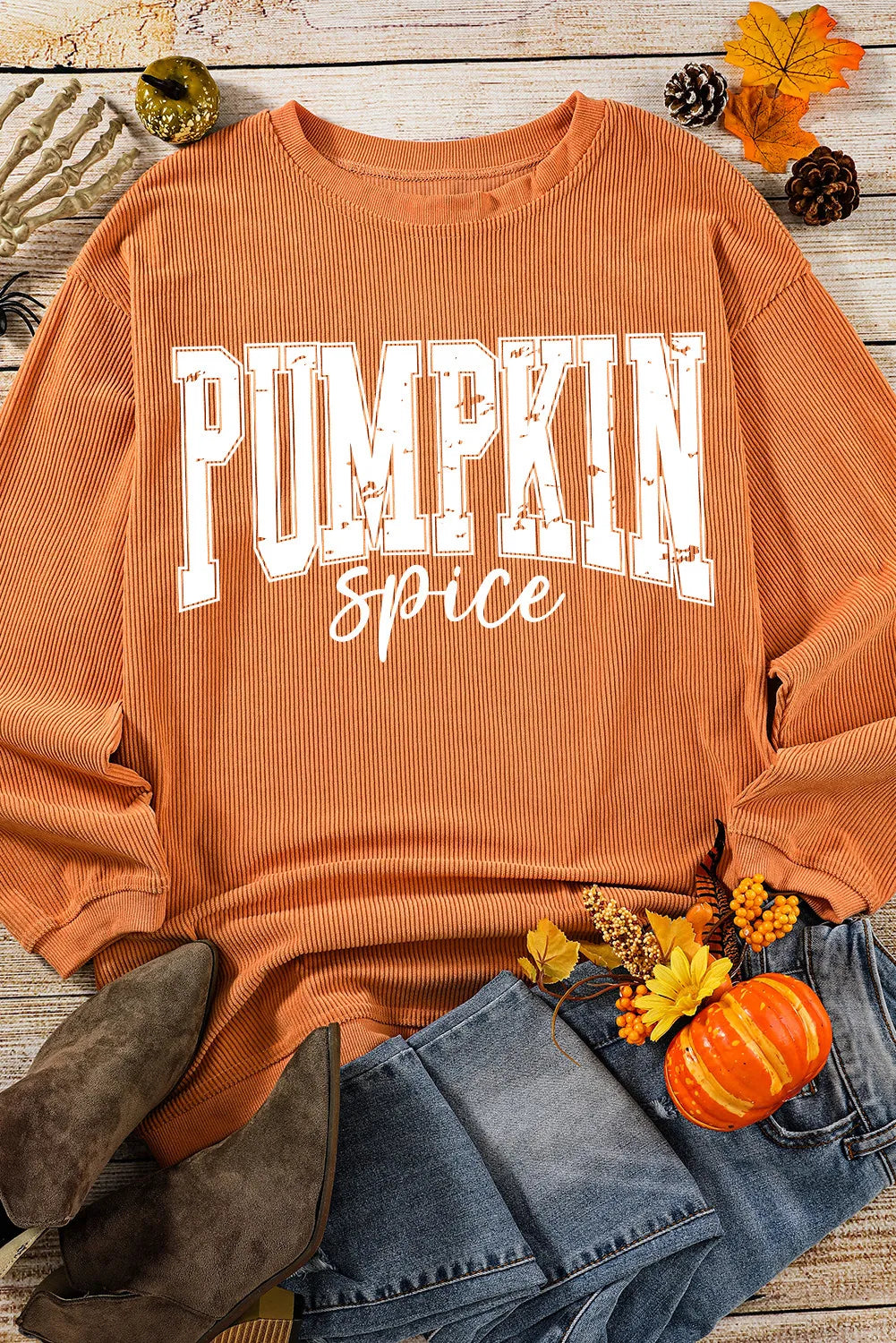 Pumpkin Spice Long Sleeve Ribbed Sweatshirt