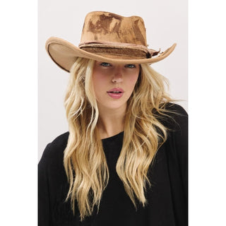 Rustic Cowgirl & Fedora Hat With Feather & Distressed Fabric Band