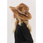 Rustic Cowgirl & Fedora Hat With Feather & Distressed Fabric Band