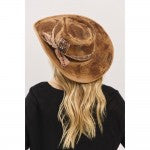 Rustic Cowgirl & Fedora Hat With Feather & Distressed Fabric Band