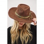 Rustic Cowgirl & Fedora Hat With Distressed Fabric & Suede Band