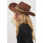 Rustic Cowgirl & Fedora Hat With Distressed Fabric & Suede Band
