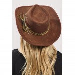 Rustic Cowgirl & Fedora Hat With Distressed Fabric & Suede Band