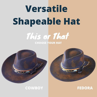 Rustic Cowgirl & Fedora Hat With Distressed Fabric & Beaded Band