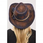 Rustic Cowgirl & Fedora Hat With Distressed Fabric & Beaded Band