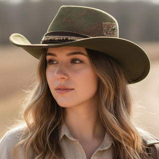 Rustic Cowgirl & Fedora Hat With Straw & Wood Beaded Band