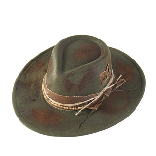 Rustic Cowgirl & Fedora Hat With Straw & Wood Beaded Band