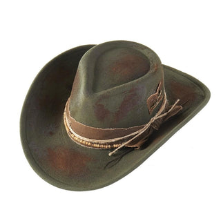 Rustic Cowgirl & Fedora Hat With Straw & Wood Beaded Band