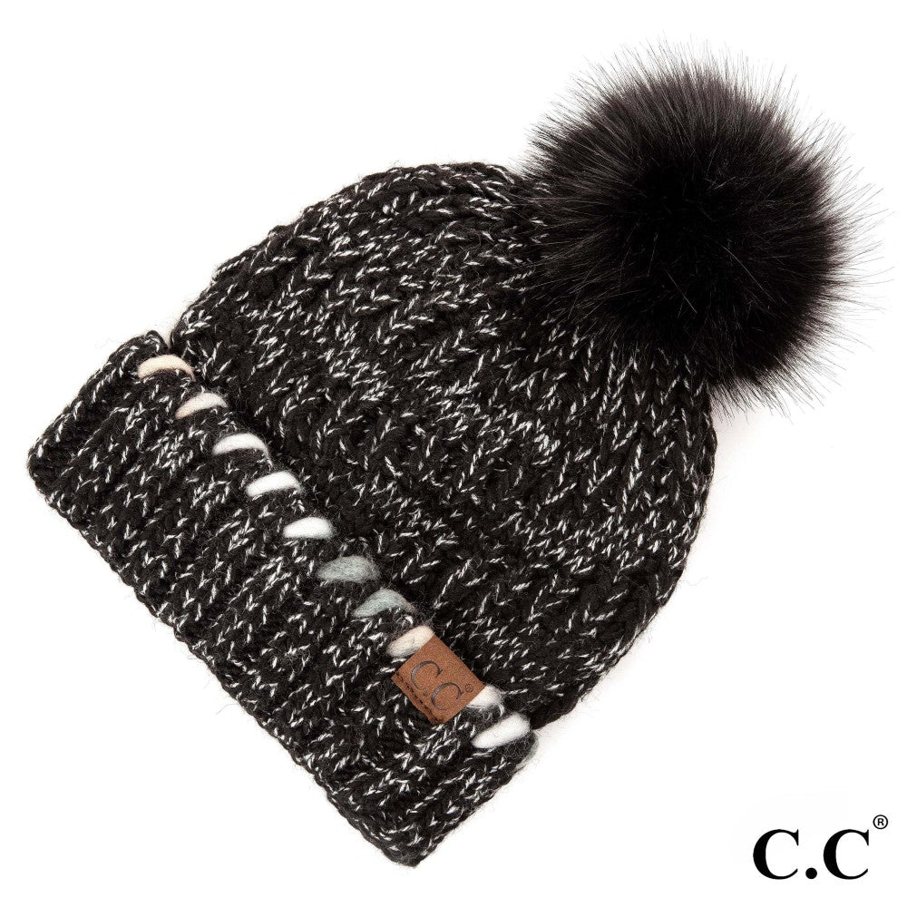 CC Black Ombre Dyed Pom Beanie