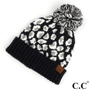 CC Leopard Jacquard Knit Pom Beanie (3 Colors)