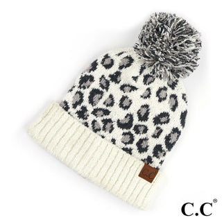 CC Leopard Jacquard Knit Pom Beanie (3 Colors)