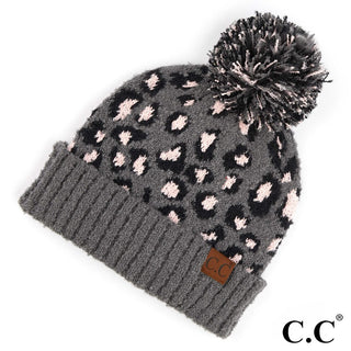 CC Leopard Jacquard Knit Pom Beanie (3 Colors)