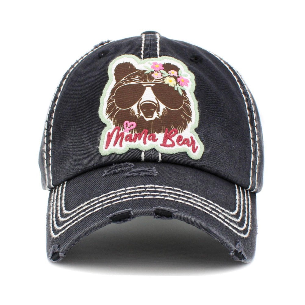 Vintage Distressed "Mama Bear" Embroidered Patch Baseball Cap