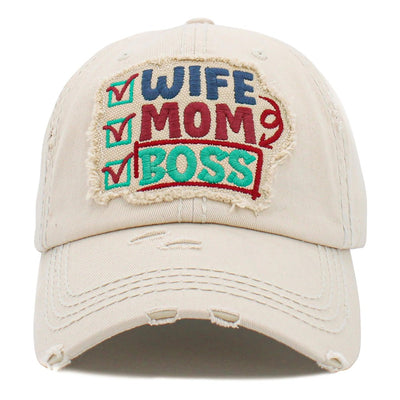 Vintage Distressed Wife Mom Boss Patch Baseball Cap (3 colors