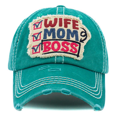 Vintage Distressed Wife Mom Boss Patch Baseball Cap (3 colors