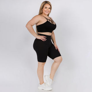 Curvy Black Peach Skin Biker Shorts